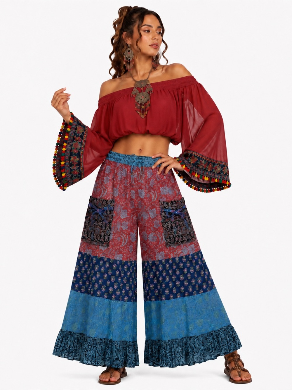 Hippie Forever Handmade Patchwork Palazzo Pants Womens SZ OS Dreamy Forest Fairy